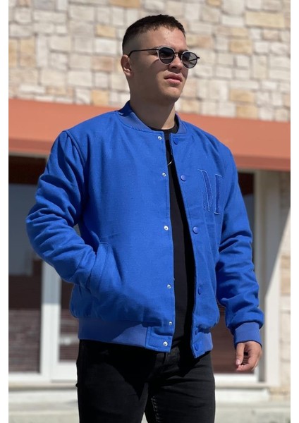 M Harf Desenli Lacivert Renkli Erkek Kolej Yaka Bomber Mont FRJ1001-M