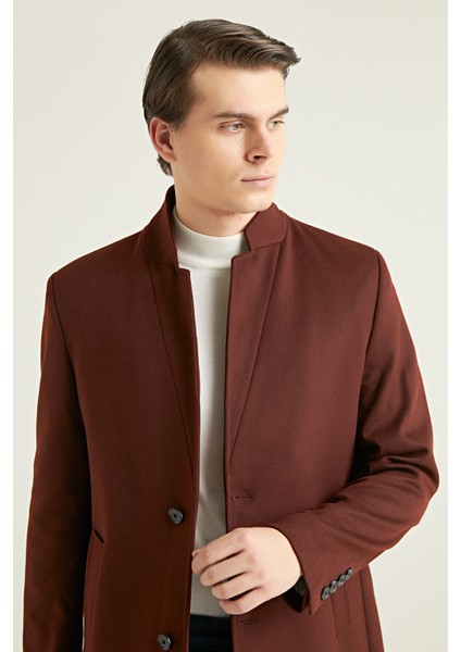 Slim Fit Kiremit Düz Palto modelleri