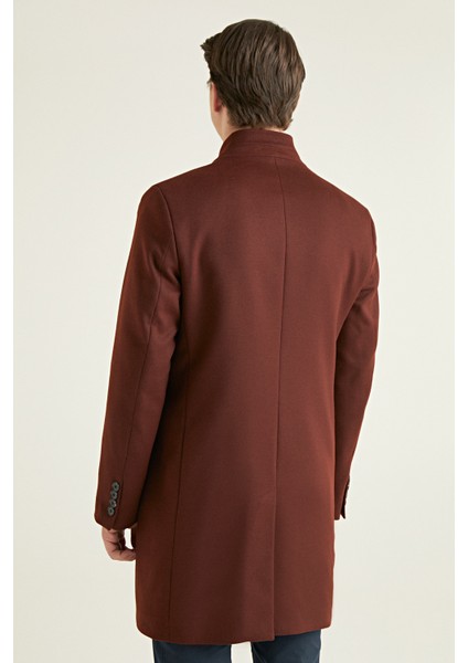 Slim Fit Kiremit Düz Palto