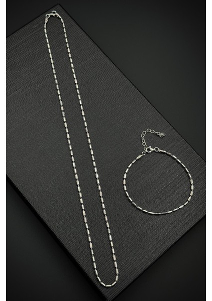 925 Ayar Gümüş Italyan Model Gümüş Renk Erkek Bileklik/kolye Set FRJ12608-3608-A