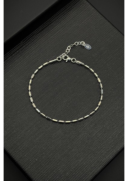 925 Ayar Gümüş Italyan Model Gümüş Renk Erkek Bileklik FRJ12384-3384-A