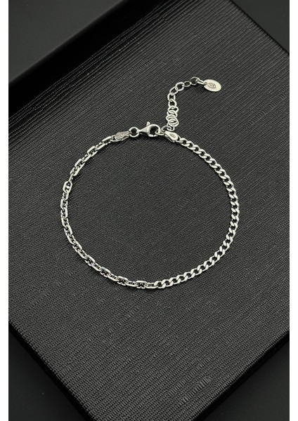 925 Ayar Gümüş Italyan Model Gümüş Renk Erkek Bileklik FRJ12409-3409-A