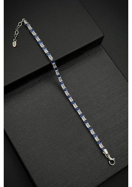 925 Ayar Gümüş Zirkon Taşlı Lacivert-Beyaz Renk Tennis Erkek Bileklik FRJ12157-3157-LA3 fiyatları