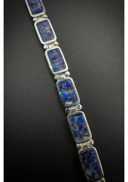 925 Ayar Gümüş ve Lapis Lazuli Doğal Taşlı Lacivert Renk Erkek Bileklik FRJ12461-3461-L fiyatları