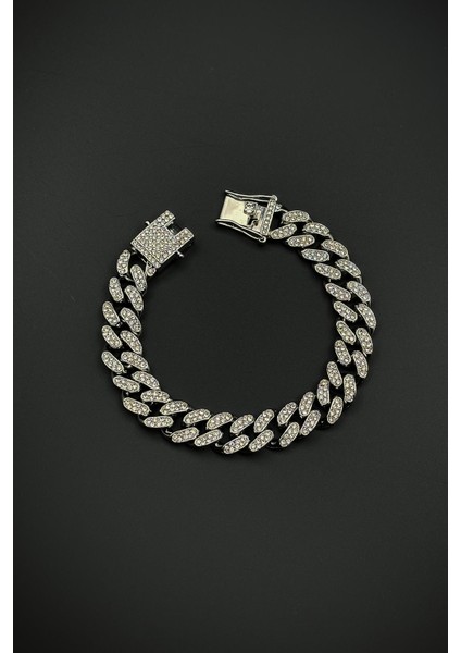 Bronz Madenli Beyaz Zirkon Taşlı Gümüş Renk Tennis Erkek Bileklik FRJ12581-3581-A