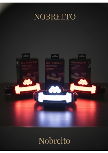 relto H055-T Profesyonel Şarjlı Kafa Lambası - 5 LED + Cob Çift Işık Güçlü Kamp ve Balıkçı Feneri