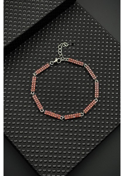 925 Ayar Gümüş Kırmızı Zirkon Taşlı Erkek Bileklik FRJ12594-3594-K