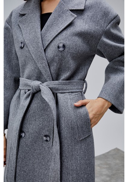 Gri Kruvaze Kapama Belden Bağlamalı Geniş Kalıp Kaşe Kaban indirimleri