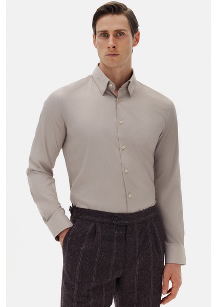 Slim Fit Vizon Düz Gömlek