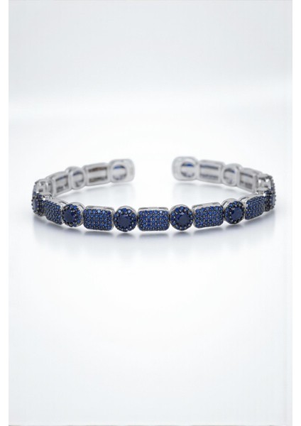 925 Ayar Gümüş Italyan Model Zirkon Taşlı Lacivert Renk Erkek Bileklik FRJ12318-3318-L