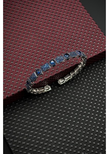 925 Ayar Gümüş Italyan Model Zirkon Taşlı Lacivert Renk Erkek Bileklik FRJ12318-3318-L fiyatları