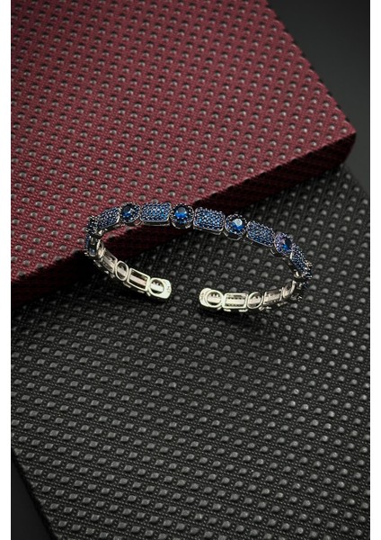 925 Ayar Gümüş Italyan Model Zirkon Taşlı Lacivert Renk Erkek Bileklik FRJ12318-3318-L fırsatları