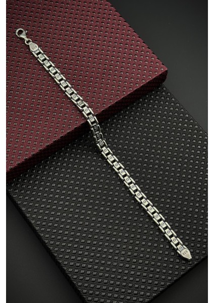 925 Ayar Gümüş Italyan Model Gümüş Renk Erkek Bileklik FRJ12670-3670-A3