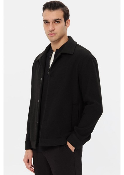 Relaxed Fit Siyah Örme Gömlek Ceket