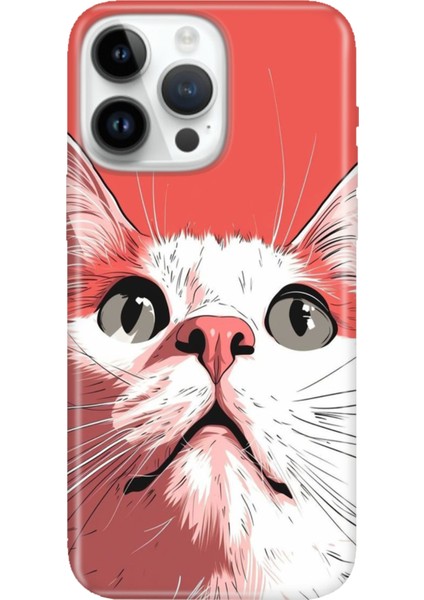 iPhone 15 Pro Max Kılıf Desenli Baskılı Tpu Rubber Kapak Beyaz Kedi