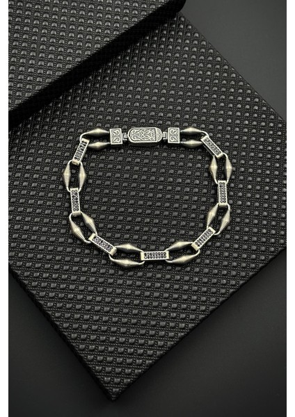 925 Ayar Gümüş Siyah Zirkon Taşlı Gümüş Renk Erkek Bileklik FRJ12648-3648-S