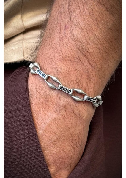 925 Ayar Gümüş Siyah Zirkon Taşlı Gümüş Renk Erkek Bileklik FRJ12648-3648-S fiyatları