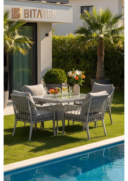 Pars 4 Kişilik Rattan Bahçe Balkon Mutfak Masa Takımı Gri fiyatları