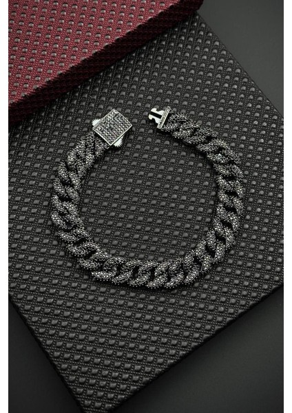 925 Ayar Gümüş Siyah Zirkon Taşlı Füme Renk Erkek Bileklik FRJ12682-3682-S