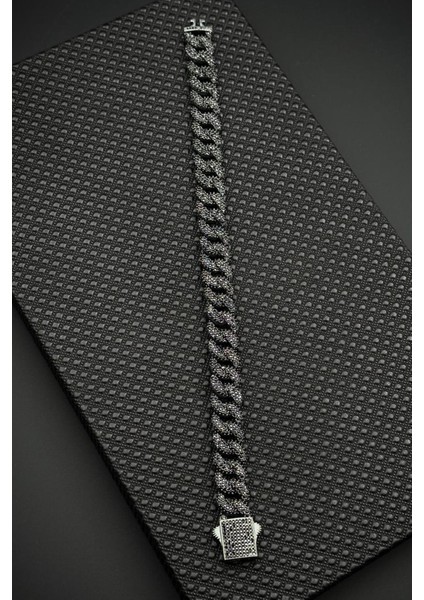 925 Ayar Gümüş Siyah Zirkon Taşlı Füme Renk Erkek Bileklik FRJ12682-3682-S fiyatları