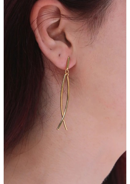 Çapraz Formlu Uzun Kadın Çelik Küpe