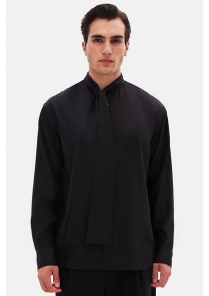 Relaxed Siyah Düz Tencel Gömlek fiyatları