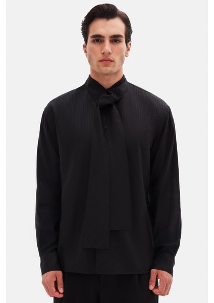 Relaxed Siyah Düz Tencel Gömlek fırsatları