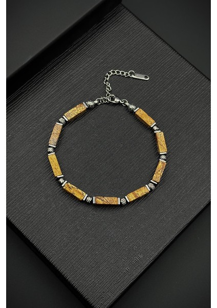 316L Çelik ve Toprak Doğal Taşlı Kahverengi Renk Erkek Bileklik FRJ12411-3411-K