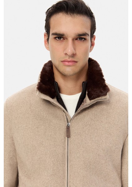 Ds Damat Regular Fit Bej Düz Yakası Çıkartılabilir Kürklü Mont fiyatları