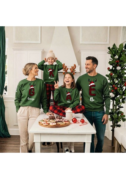 Kişiye Özel Yılbaşı Sweatshirt, Isimli Baş Harfli Aile Kombini Sweatshirt, Arkadaş Grubu Hediyesi