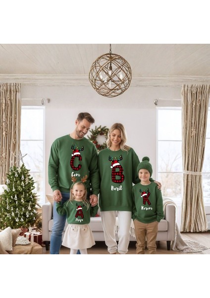Kişiye Özel Yılbaşı Sweatshirt, Isimli Baş Harfli Aile Kombini Sweatshirt, Arkadaş Grubu Hediyesi fiyatları