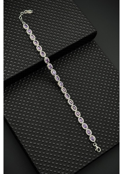 925 Ayar Gümüş Mor Zirkon Taşlı Gümüş Renkli Kadın Bileklik FRJ12626-3626-M