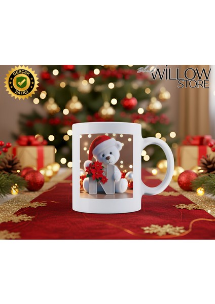 Noel Ayıcık Temalı N Harfi Porselen Kupa Bardak,hediyelik,yılbaşı,isim Temalı,merry Christmas