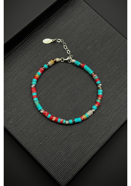 925 Ayar Gümüş ve Mix Doğal Taşlı Çok Renkli Erkek Bileklik FRJ12367-3367-CK2