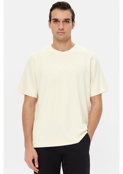 Relaxed Fit Ekru Düz T-Shirt