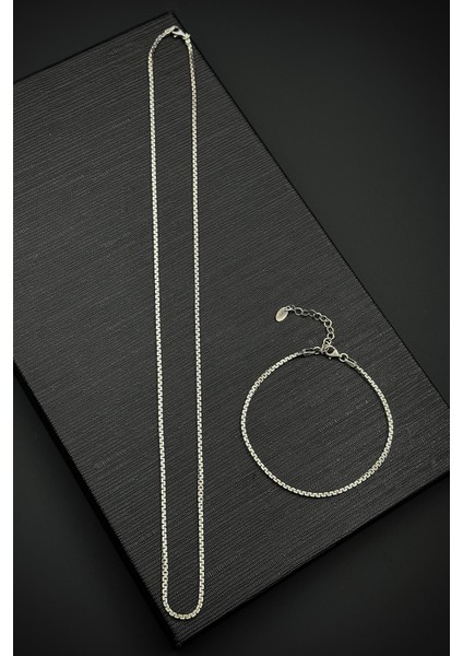 925 Ayar Gümüş Italyan Model Gümüş Renk Erkek Bileklik/kolye Set FRJ12576-3576-A