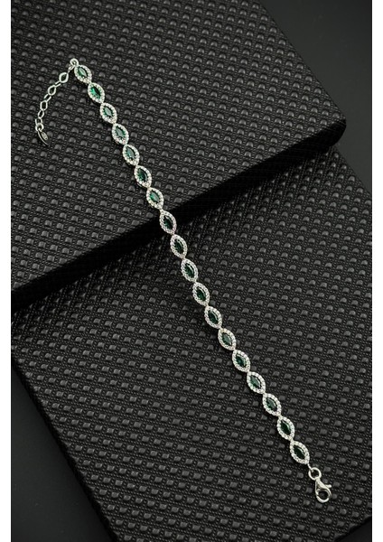 925 Ayar Gümüş Yeşil Zirkon Taşlı Gümüş Renkli Kadın Bileklik FRJ12628-3628-Y