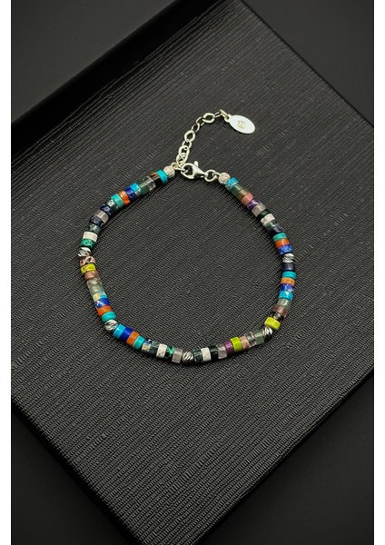 925 Ayar Gümüş ve Mix Doğal Taşlı Çok Renkli Erkek Bileklik FRJ12367-3367-CK3