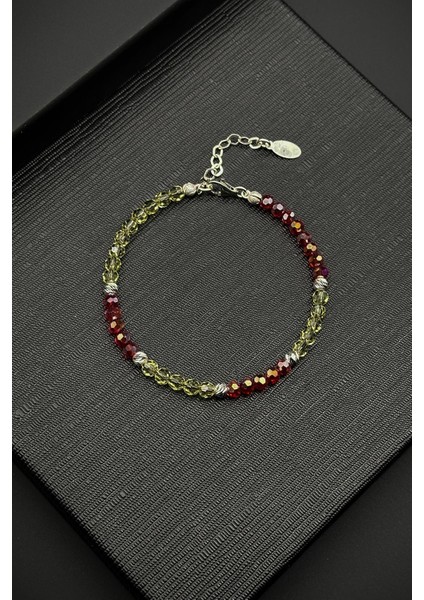 925 Ayar Gümüş ve Swarovski Taşlı Sarı-Kırmızı Renk Erkek Bileklik FRJ12383-3383-SK