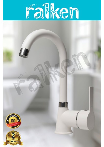 Kalın Gövde Mutfak Bataryası Delta Eviye Musluğu Beyaz Eviye Bataryası - %100 Pirinç Hammadde, Paslanmaz, Ağır Gövde, Elektrostatik Boya, 360 Hareketli Boru