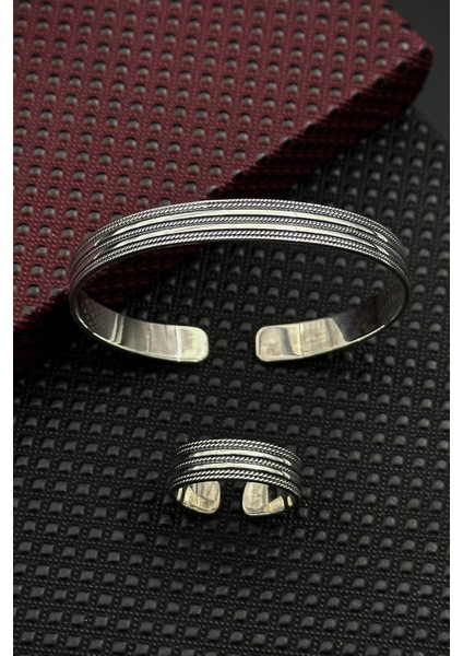 925 Ayar Gümüş Italyan Model Gümüş Renk Erkek Bileklik/yüzük Set FRJ12661-3661-A8