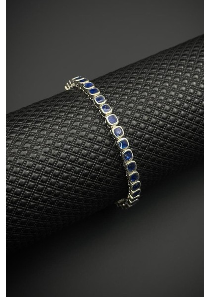 925 Ayar Gümüş Lacivert Doğal Taşlı Gümüş Renk Erkek Bileklik FRJ12678-3678-L fiyatları