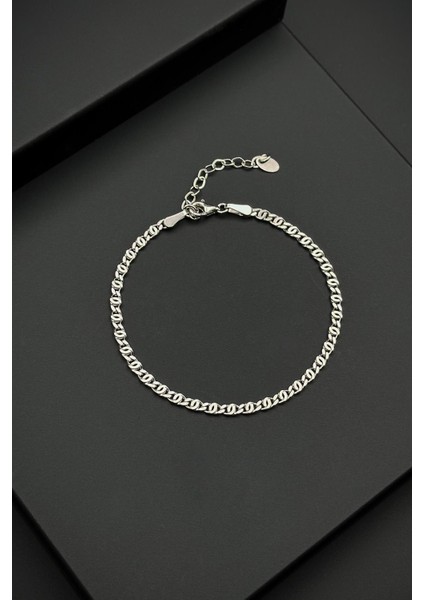 925 Ayar Gümüş Italyan Model Gümüş Renk Erkek Bileklik FRJ12517-3517-A