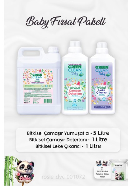 Baby Çamaşır Yumuşatıcı 5 Lt, Çamaşır Deterjanı 1lt, Leke Çıkarıcı 1lt ve Rosıe