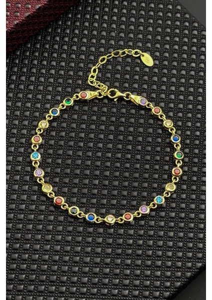 925 Ayar Gümüş Mix Renkli Zirkon Taşlı Altın Renk Erkek Bileklik FRJ12720-3720-CKG