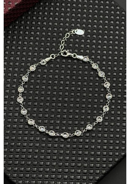 925 Ayar Gümüş Beyaz Zirkon Taşlı Gümüş Renk Erkek Bileklik FRJ12721-3721-A