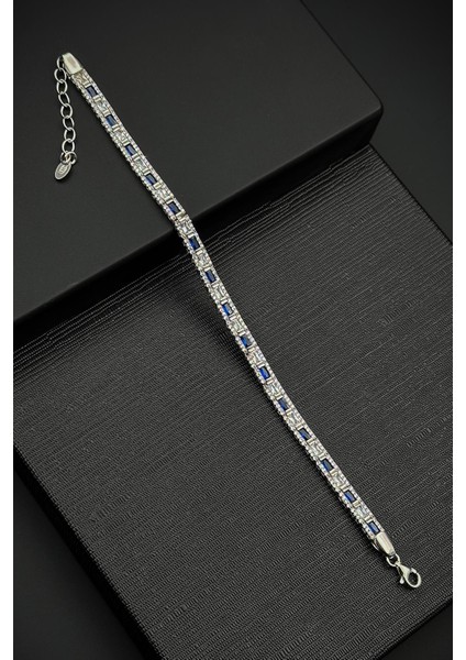 925 Ayar Gümüş Italyan Model Zirkon Taşlı Lacivert-Beyaz Renk Erkek Bileklik FRJ12181-3181-LA2 fiyatları