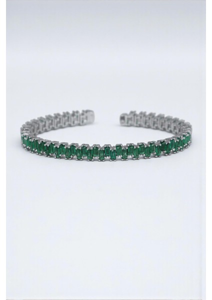 925 Ayar Gümüş Yeşil Zirkon Taşlı Gümüş Renkli Erkek Bileklik FRJ12625-3625-Y