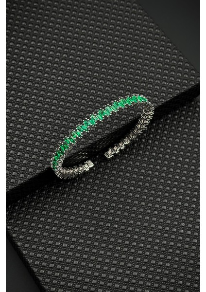 925 Ayar Gümüş Yeşil Zirkon Taşlı Gümüş Renkli Erkek Bileklik FRJ12625-3625-Y fiyatları