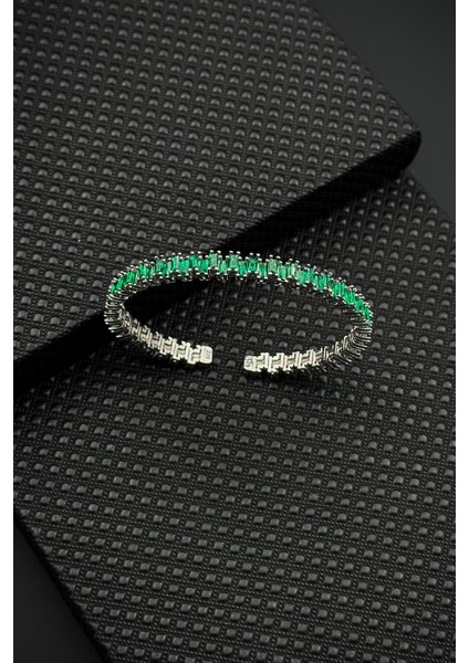 925 Ayar Gümüş Yeşil Zirkon Taşlı Gümüş Renkli Erkek Bileklik FRJ12625-3625-Y fırsatları